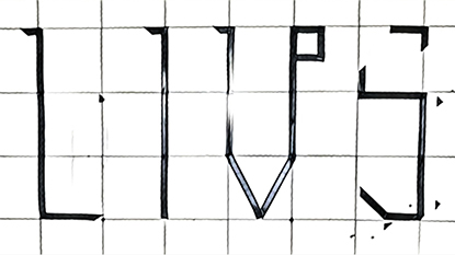 Typografidesign med Svart tejp på vitt kakel - en del av LIVS branding